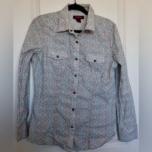 Blue and Brown Snap Button Women’s Shirt